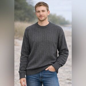 Oscar de la Renta Cable Knit Sweater – Charcoal Gray – Size XXL- 2X Cotton Blend
